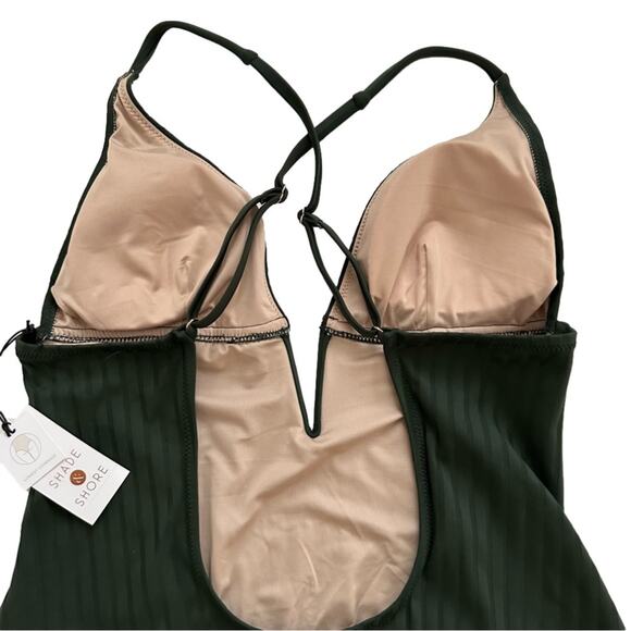 Shade & Shore Swimsuit One Piece Green Ribbed Plunge V-Wire Swimsuit Large NEW - Picture 7 of 12